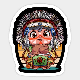 Funny Thanksgiving Native American Boy Pumpkin Turkey Sticker